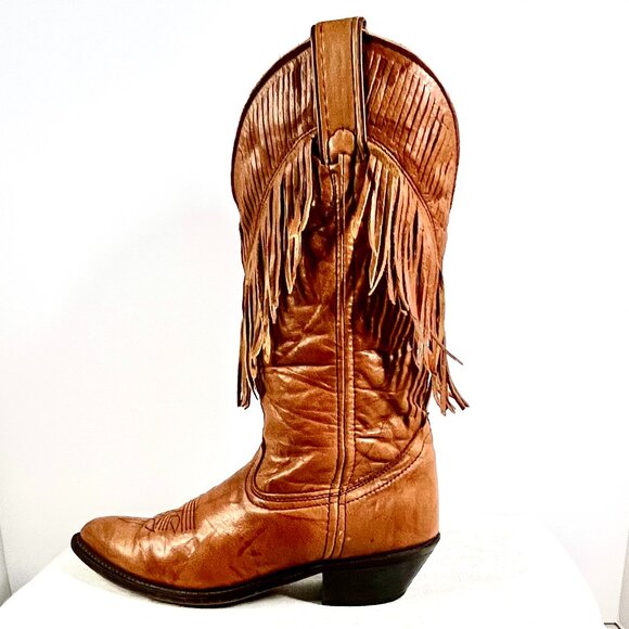 Laredo Tan Leather Fringe Cowboy Boots Women’s Vintage Western Rodeo Style - Picture 14 of 16
